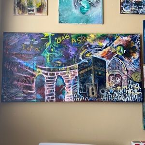 Mixed media. Acrylic, oil paint sand on canvas